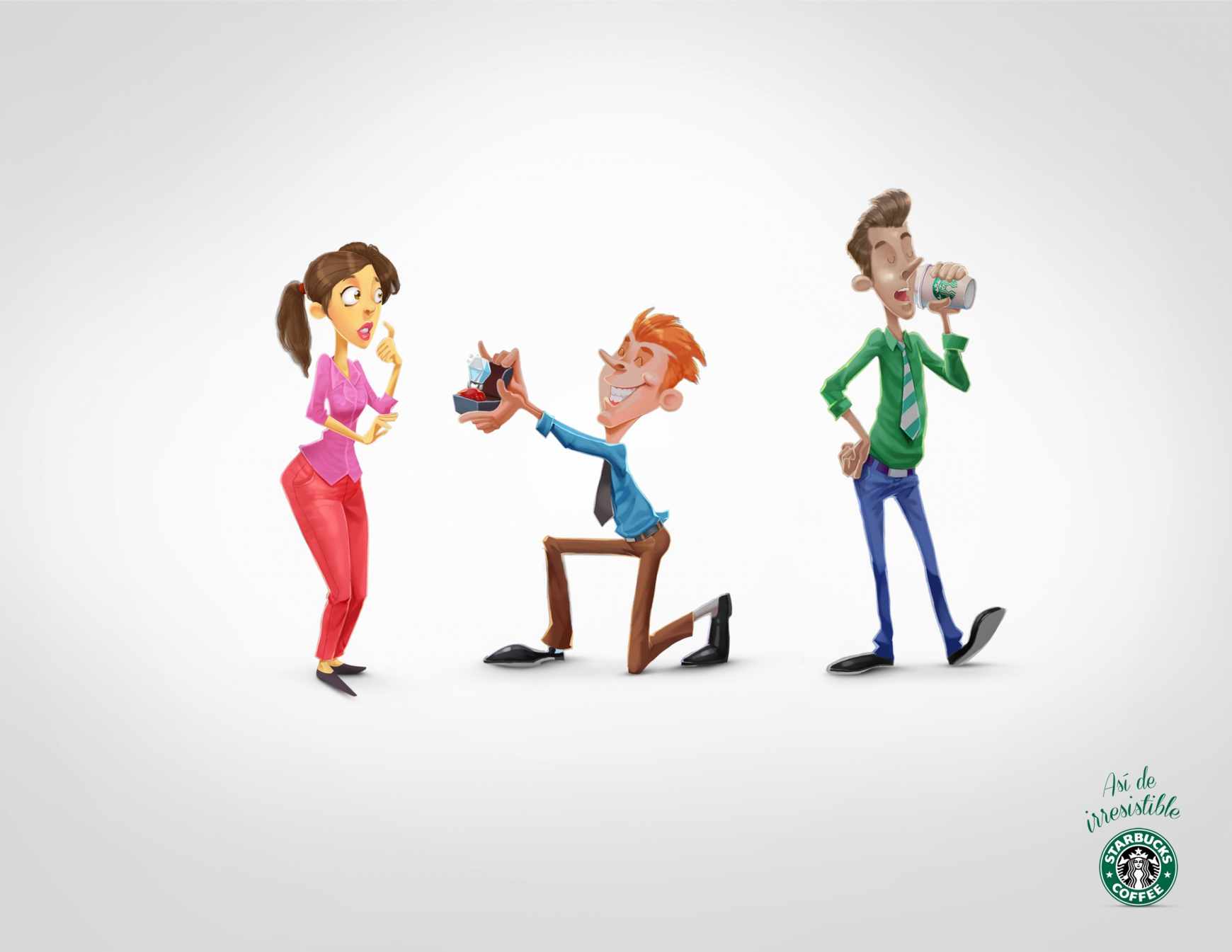 星巴克漫畫平面廣告創(chuàng)意設計-上海廣告設計公司廣告分享-求愛篇