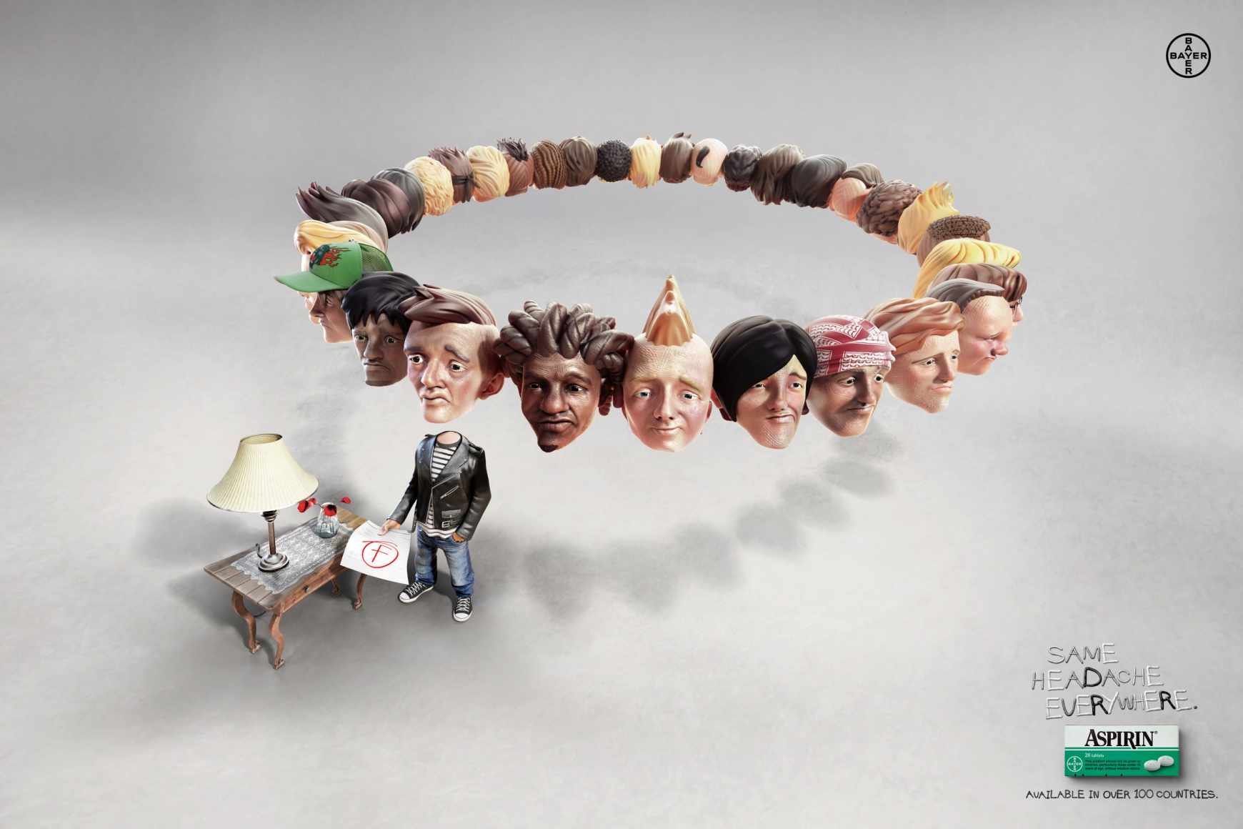 阿司匹林“頭痛無處不在”平面廣告創(chuàng)意設(shè)計(jì)（兒子篇）-尚略平面廣告設(shè)計(jì)公司