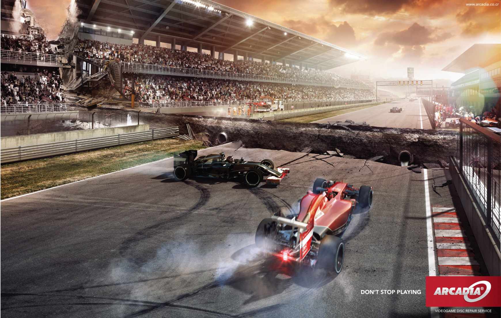 上海廣告設(shè)計(jì)公司廣告分享——Arcadia 視頻游戲光盤修復(fù)服務(wù)平面廣告創(chuàng)意欣賞-賽車篇1