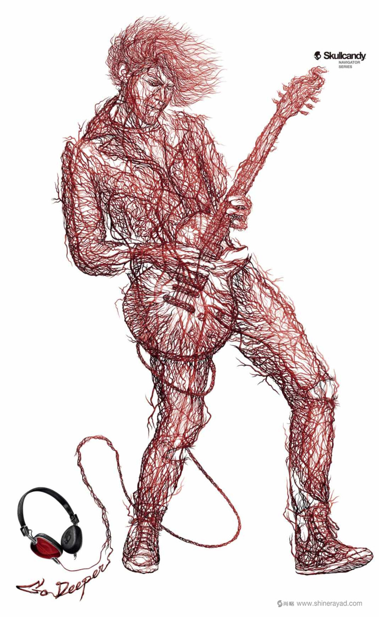 Skullcandy 運(yùn)動(dòng)耳機(jī)平面廣告創(chuàng)意設(shè)計(jì)-吉他篇-上海廣告設(shè)計(jì)公司1