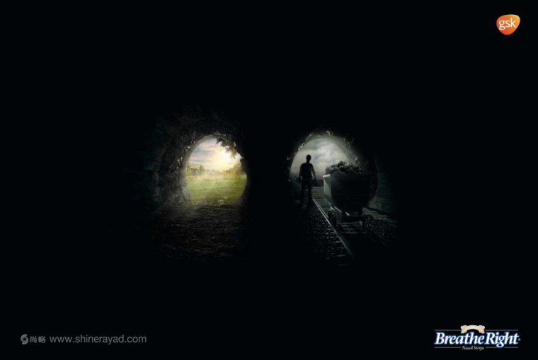 GSK葛蘭素史克Breathe Right 鼻舒樂通氣鼻貼、止鼾貼、鼻塞貼對比廣告平面廣告創(chuàng)意設(shè)計(jì)-鐵路隧道篇2