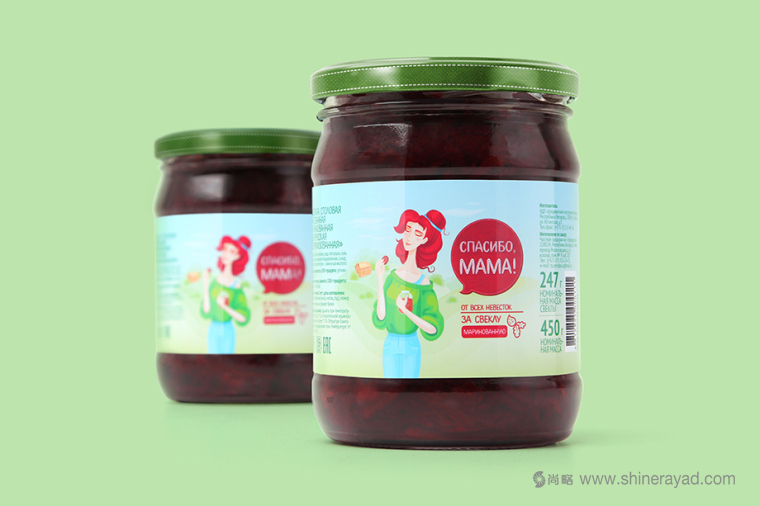 上海食品包裝設(shè)計(jì)公司分享手繪人物插圖風(fēng) мама 母親牌泡菜咸菜包裝設(shè)計(jì)-年輕媽媽版1