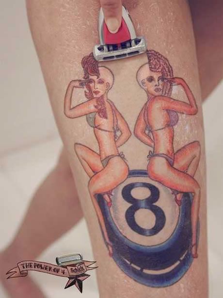 Schick Quattro 剃須刀去毛器“紋身篇”平面廣告創(chuàng)意設(shè)計-美女頭發(fā)篇