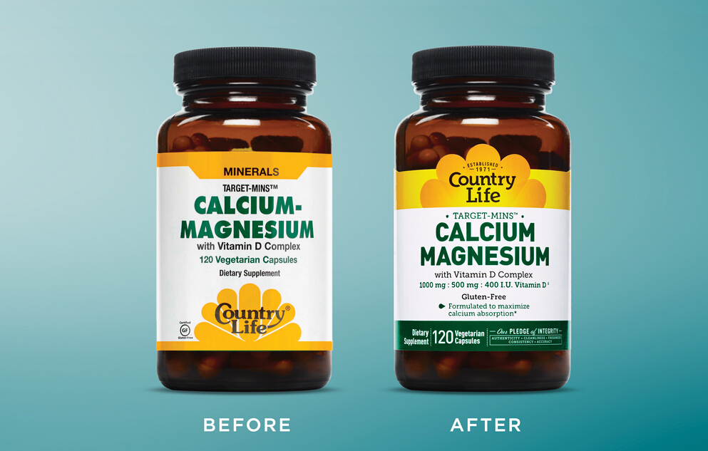 上海包裝設(shè)計公司推薦：Country Life 營養(yǎng)補充劑維生素鈣片保健品包裝設(shè)計1-玻璃瓶包裝設(shè)計