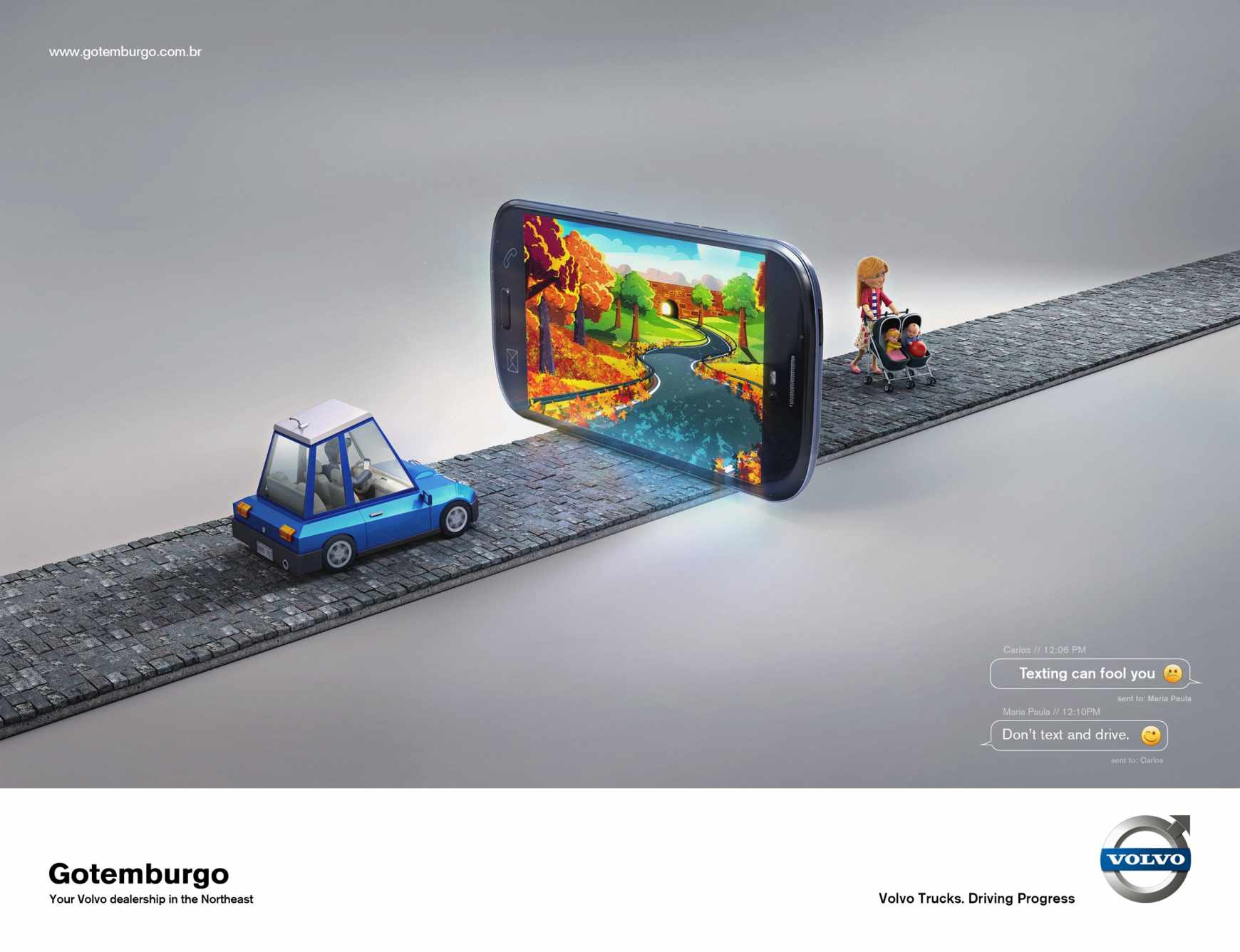 上海廣告設(shè)計公司尚略廣告分享：沃爾沃汽車駕車不要看手機平面廣告創(chuàng)意設(shè)計1