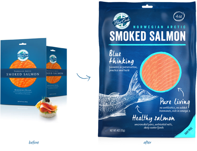 Blue Circle 海鮮水產(chǎn)品魚包裝設計-上海食品包裝設計公司設計分享2-新老包裝對比