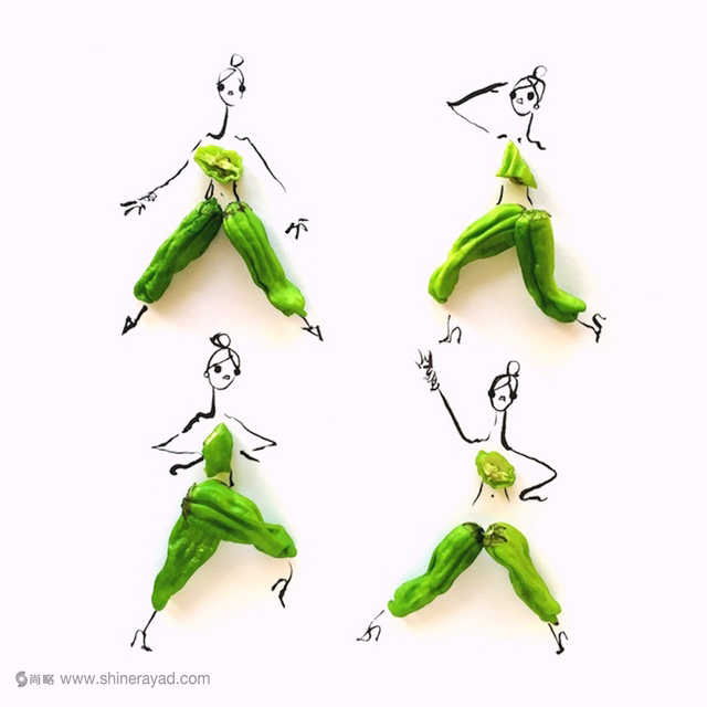 植物食物女人藝術(shù)搭配設(shè)計(jì)畫作-青椒女人