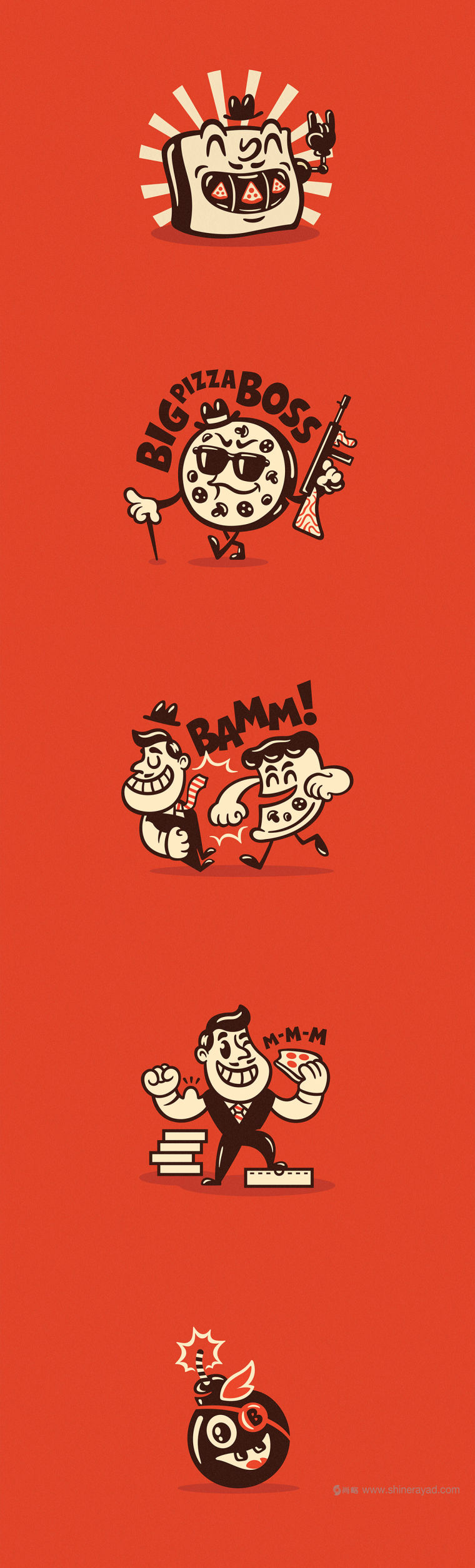 Mama Mafia 漢堡與日式料理外賣快餐餐廳品牌VI視覺形象設(shè)計-輔助圖形設(shè)計插畫設(shè)計3