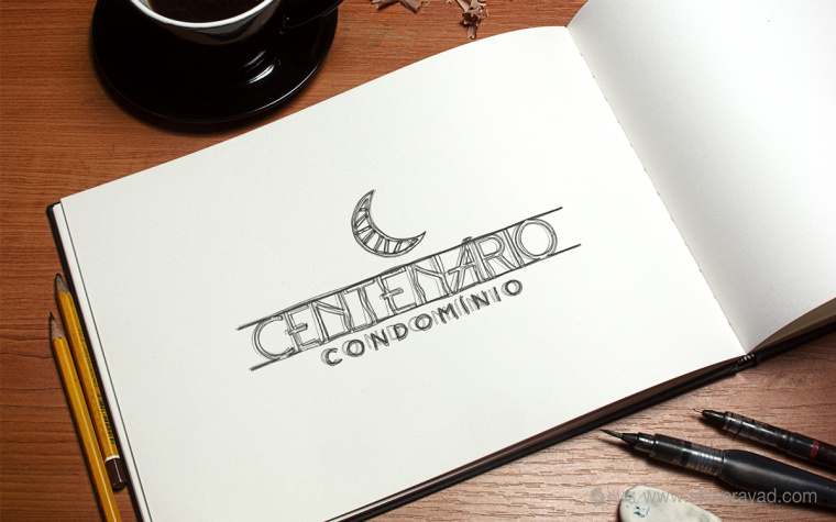 Centenário公寓地產(chǎn)月牙圖形標志設計字體設計-手繪效果5