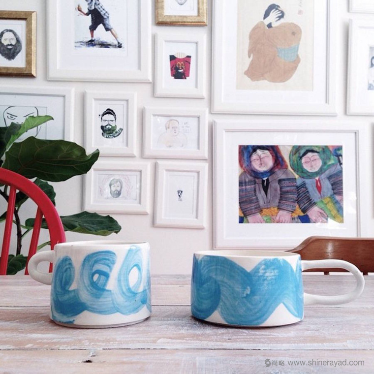 白色瓷器瓷杯淡藍(lán)水彩藝術(shù)創(chuàng)意設(shè)計(jì)欣賞6