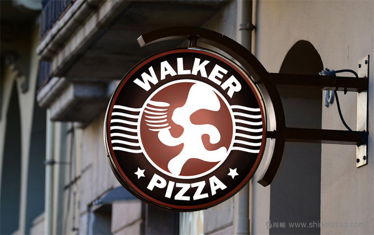 1 Walker pizza 披薩連鎖店品牌LOGO設(shè)計-門頭LOGO廣告燈箱設(shè)計