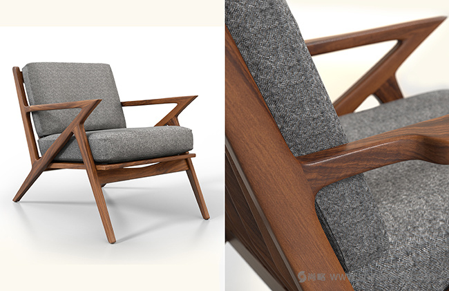 椅子家具設計視覺效果。3D建模和渲染里昂視覺效果