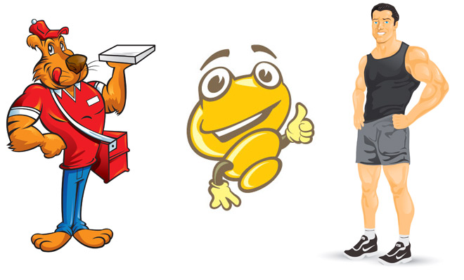 著色技術(shù)定制吉祥物（左到右）：外形加上漸變/底紋，平面彩色，漸變色-上海品牌策劃設(shè)計公司吉祥物設(shè)計教程