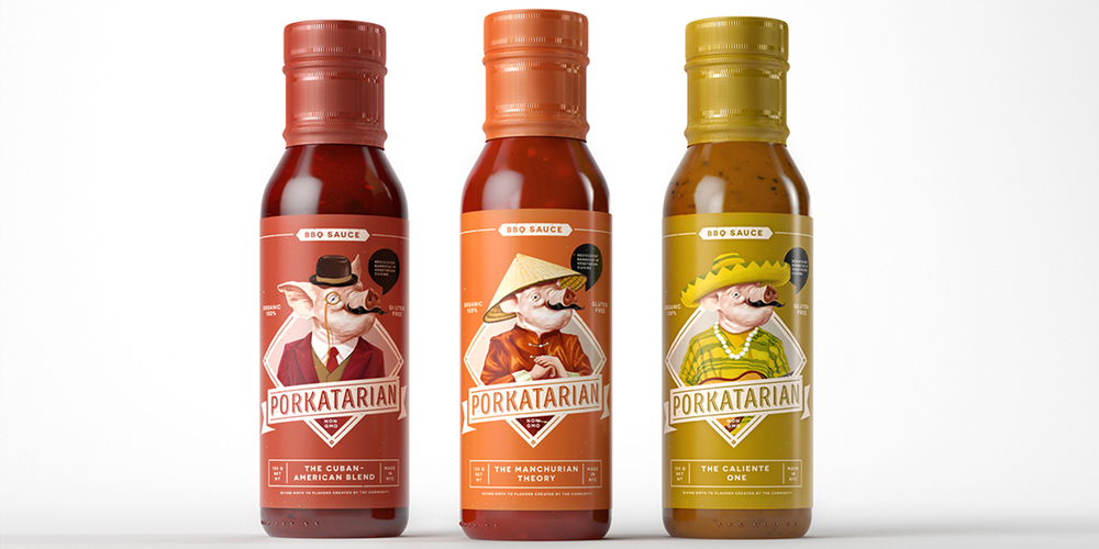 上海包裝設計公司設計欣賞PORKATARIAN烤肉醬素食燒烤醬包裝設計1