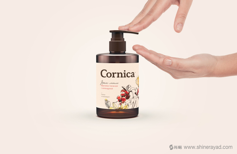 植物素描與水彩插畫CORNICA洗發(fā)水沐浴露清潔衛(wèi)生與天然化妝品包裝設(shè)計-上海包裝設(shè)計公司4