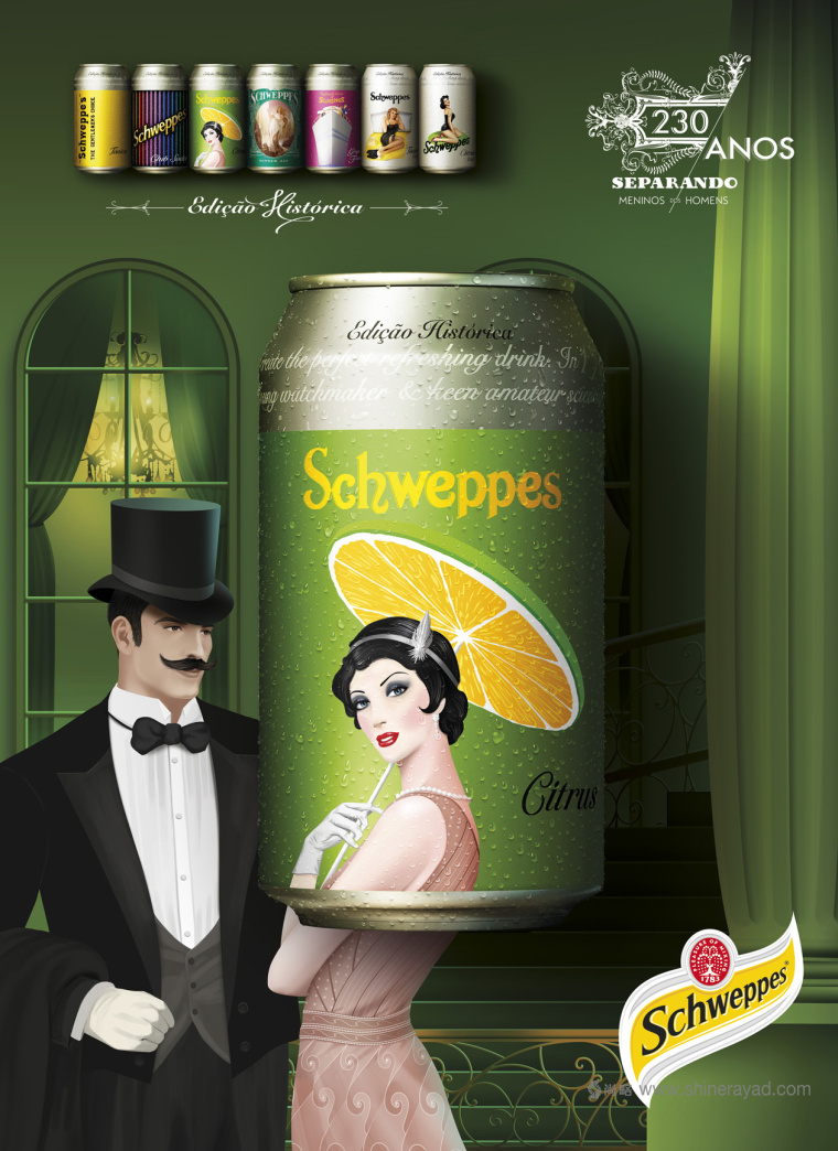 復(fù)古女郎插畫設(shè)計 Schweppes 易拉罐飲料包裝設(shè)計-上海包裝設(shè)計公司1