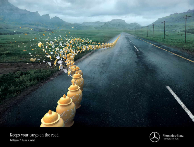 奔馳汽車車道智能保持系統(tǒng)中式意境風格平面創(chuàng)意廣告設計-上海廣告設計公司1