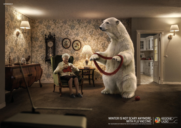 接種流感疫苗平面宣傳廣告創(chuàng)意欣賞之“寒冬——熊”篇