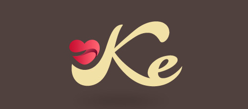 表達(dá)愛情愛心的心形logo設(shè)計-字母K+心