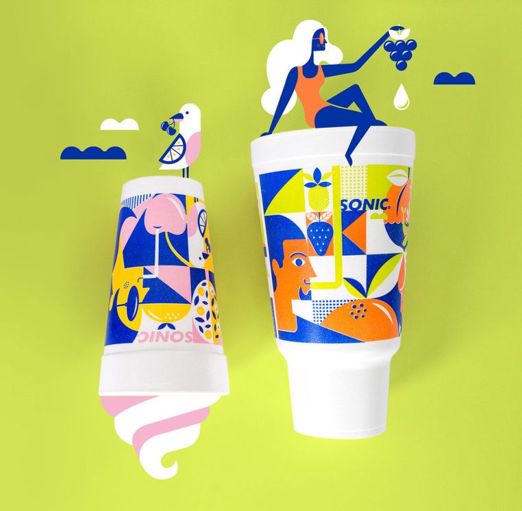 時(shí)尚餐飲品牌設(shè)計(jì)-Sonic外賣飲料杯餐飲盒子包裝設(shè)計(jì)，給您深深的夏日懷念