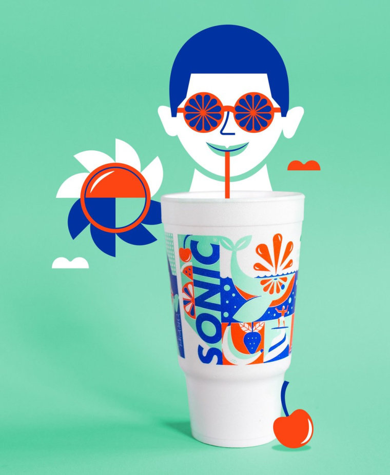 時(shí)尚餐飲品牌設(shè)計(jì)-Sonic外賣飲料杯餐飲盒子包裝設(shè)計(jì)，給您深深的夏日懷念