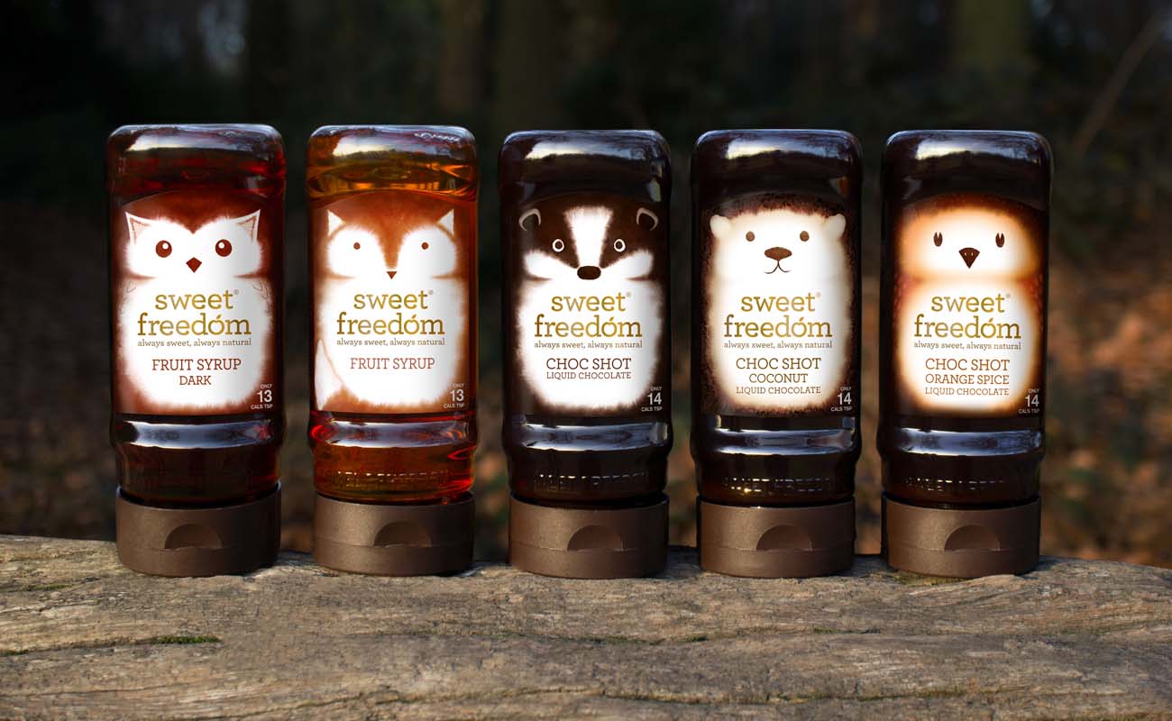 甜蜜的自由天然水果糖漿包裝設(shè)計(jì)，利用動(dòng)物表現(xiàn)產(chǎn)品適合糖尿病患者的特性