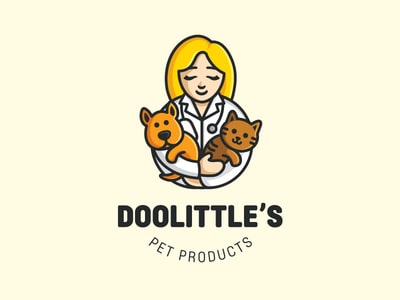 金發(fā)女子抱著貓狗的獸醫(yī)診所標(biāo)志設(shè)計