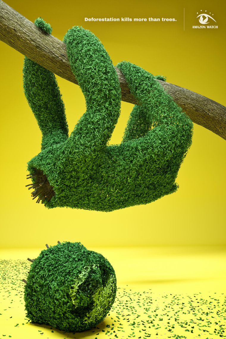 “砍伐森林殺死的不僅僅是樹(shù)木 ”保護(hù)森林平面公益廣告創(chuàng)意綠色動(dòng)物篇-樹(shù)懶賞析