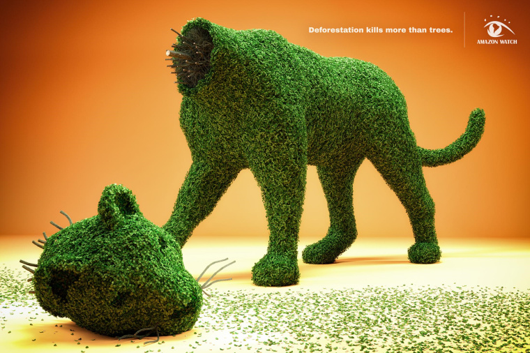 “砍伐森林殺死的不僅僅是樹(shù)木 ”保護(hù)森林平面公益廣告創(chuàng)意綠色動(dòng)物篇-捷豹賞析