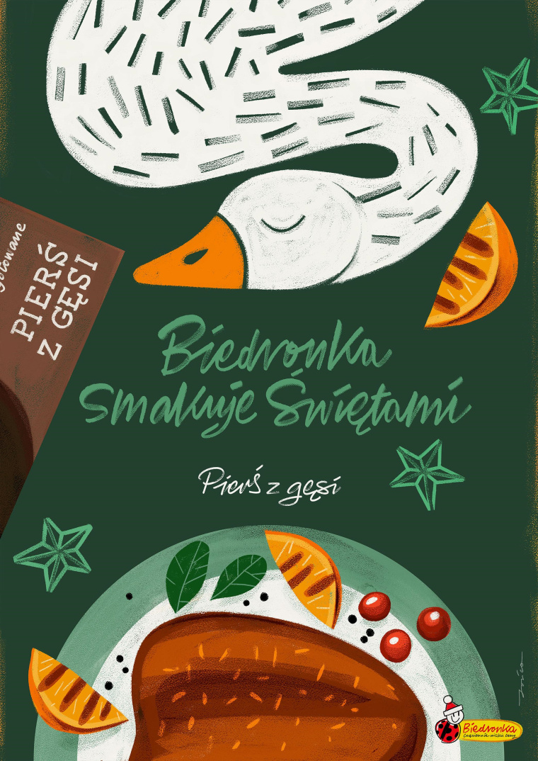 Biedronka超市圣誕節(jié)平面宣傳海報廣告創(chuàng)意設(shè)計“手繪插畫”賞析-鵝