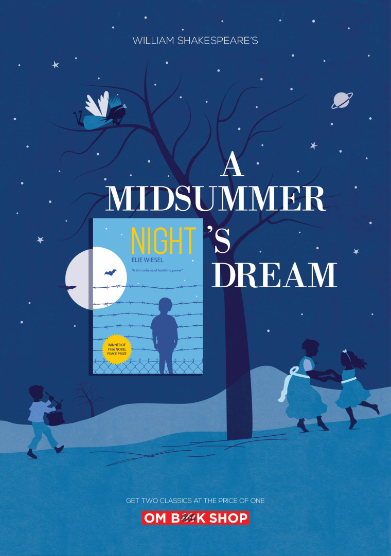 印度奧美廣告公司為OM 書(shū)店設(shè)計(jì)的書(shū)籍半價(jià)促銷(xiāo)平面廣告-仲夏夜之夢(mèng)