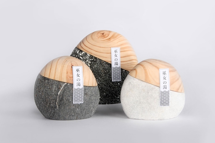 日式溫泉浴粉創(chuàng)意包裝設計造型設計——石材與木材的結合