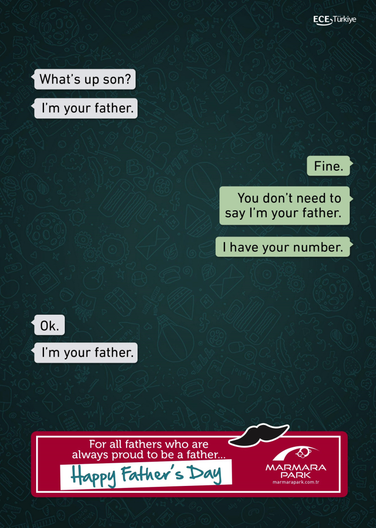 土耳其Marmara Park購物應(yīng)用程序父親節(jié)平面創(chuàng)意廣告聊天記錄“自豪”篇-上海品牌策劃公司 土耳其Marmara Park購物應(yīng)用程序父親節(jié)平面創(chuàng)意廣告聊天記錄“自豪”篇-上海品牌策劃公司