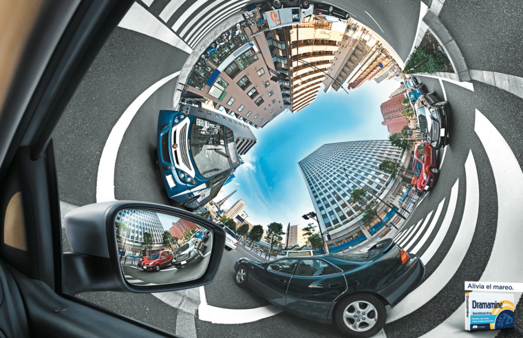 醫(yī)藥廣告欣賞：“漩渦汽車”篇Dramamine暈車藥平面廣告創(chuàng)意-上海品牌設計公司