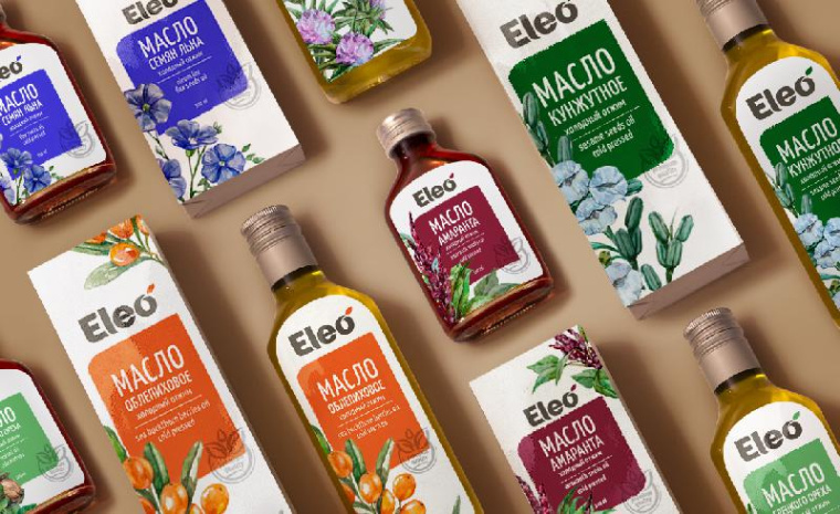 上海包裝設(shè)計公司尚略分享：Eleo 瓶裝植物油食用油包裝設(shè)計植物插畫版