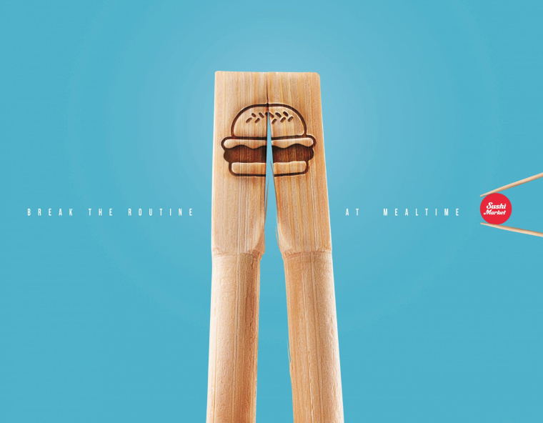 Sushi Market 漢堡餐廳平面創(chuàng)意廣告設(shè)計(jì)“筷子休息”篇-上海平面廣告策劃設(shè)計(jì)公司-上海品牌策劃設(shè)計(jì)公司