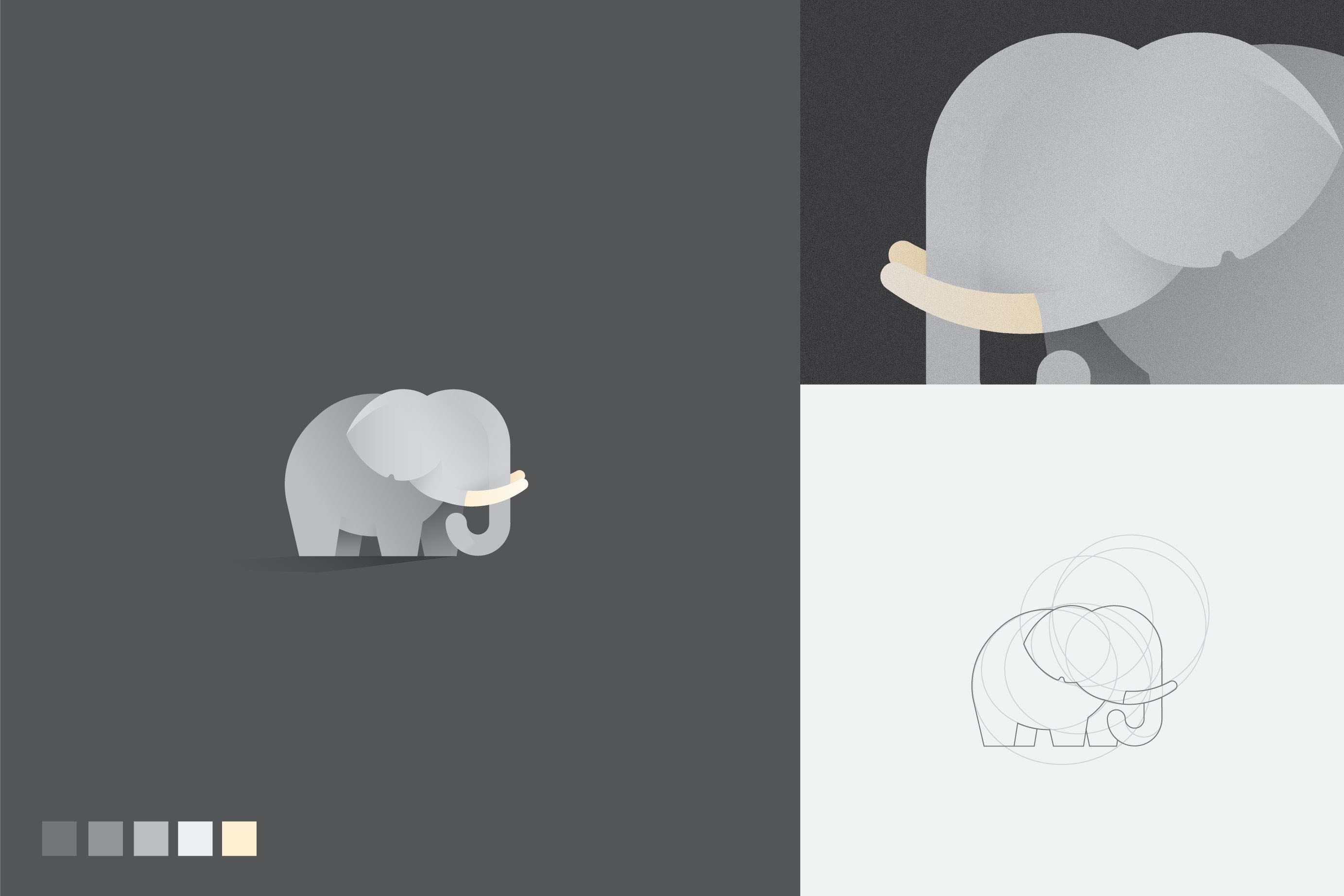 銀灰色大象logo-黃金分割比例設(shè)計(jì)的幾何圖形動(dòng)物logo設(shè)計(jì)圖片欣賞-上海logo設(shè)計(jì)公司