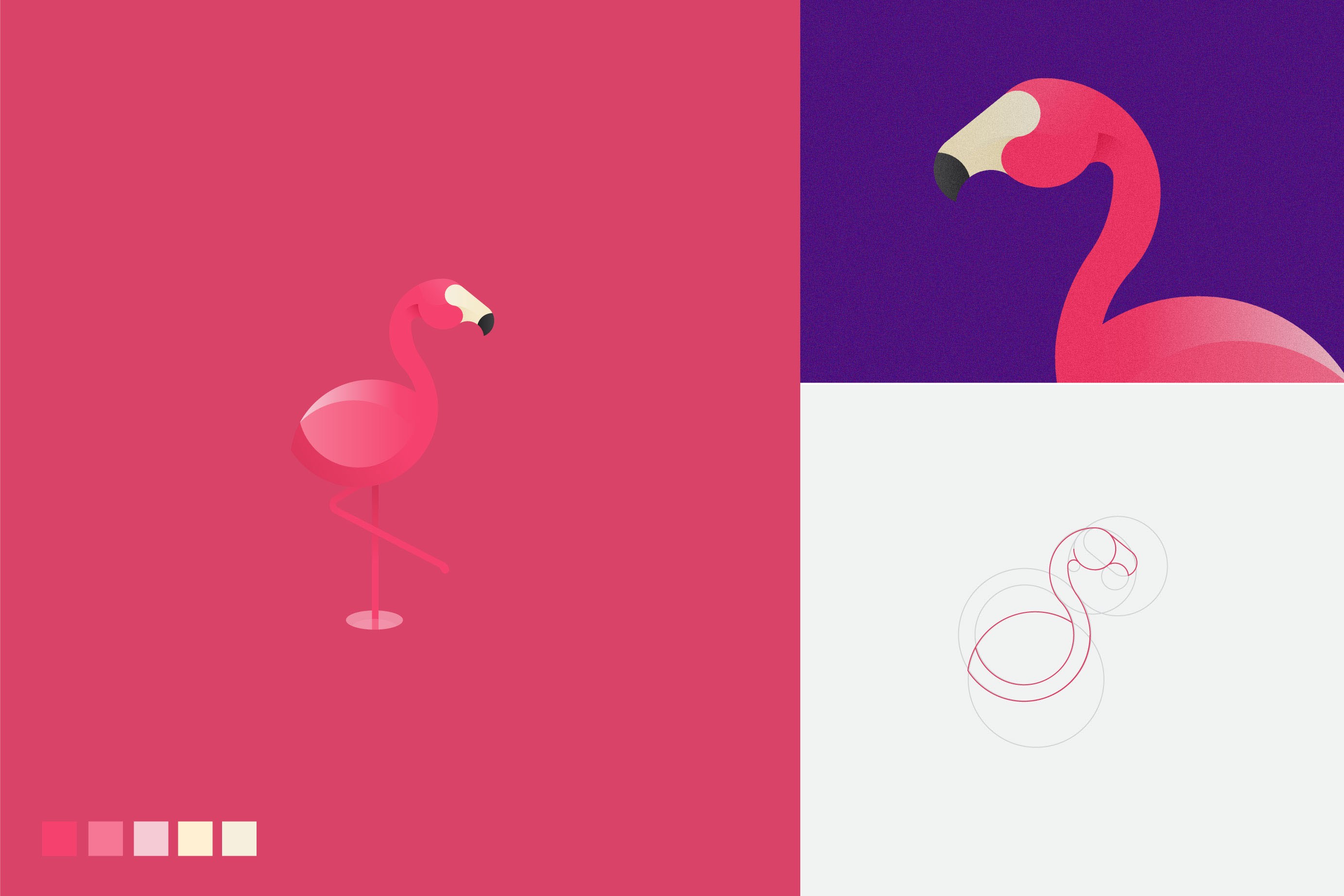 粉紅色火烈鳥logo-黃金分割比例設(shè)計(jì)的幾何圖形動(dòng)物logo設(shè)計(jì)圖片欣賞-上海logo設(shè)計(jì)公司