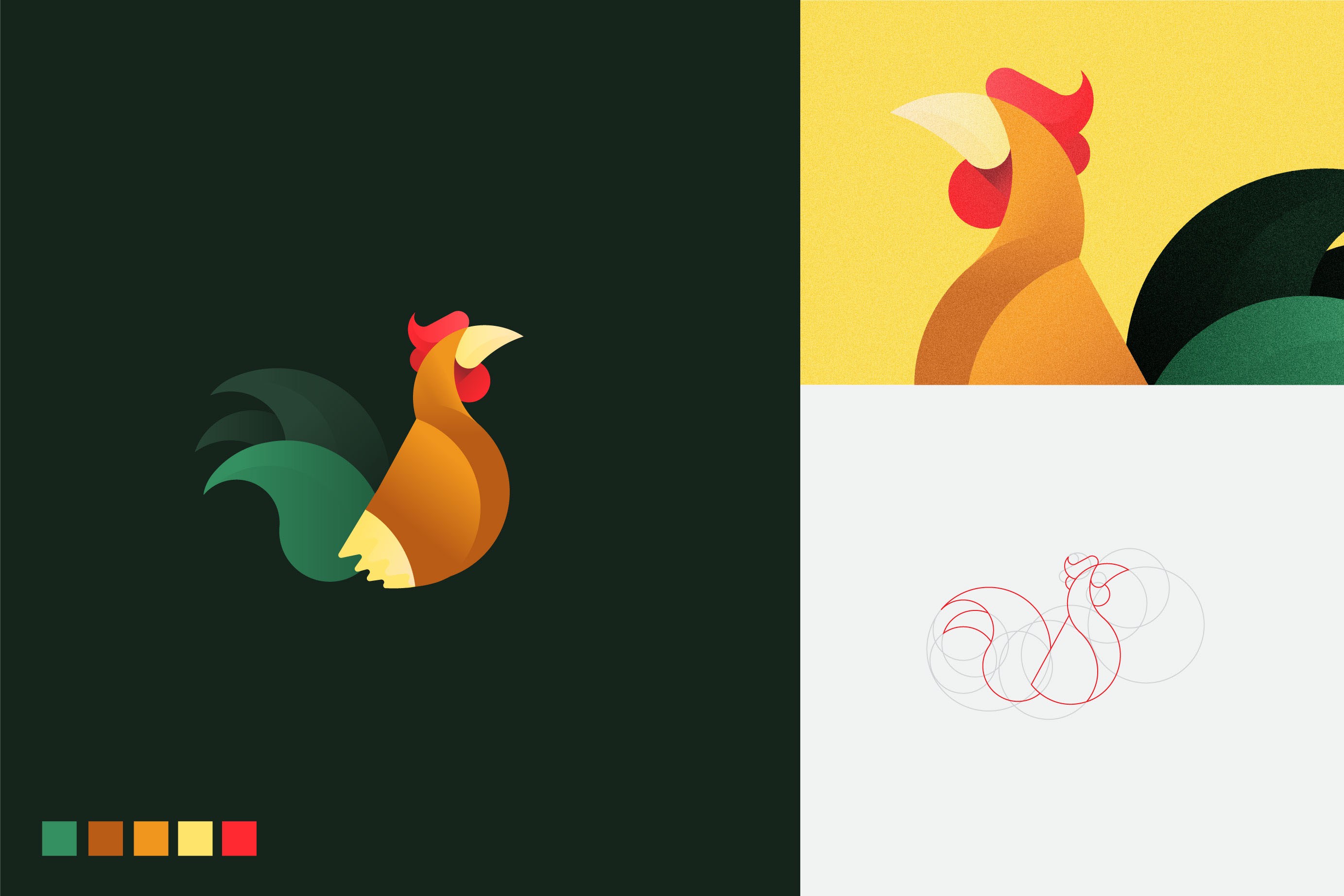 彩色公雞logo-黃金分割比例設(shè)計(jì)的幾何圖形動(dòng)物logo設(shè)計(jì)圖片欣賞-上海logo設(shè)計(jì)公司