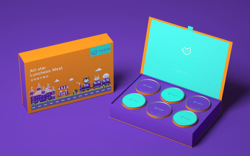 Nonda寵物店商品品牌包裝設計，馬賽克寵物插畫風格