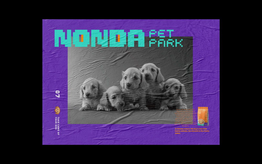 Nonda寵物店商品品牌包裝設計，馬賽克寵物插畫風格