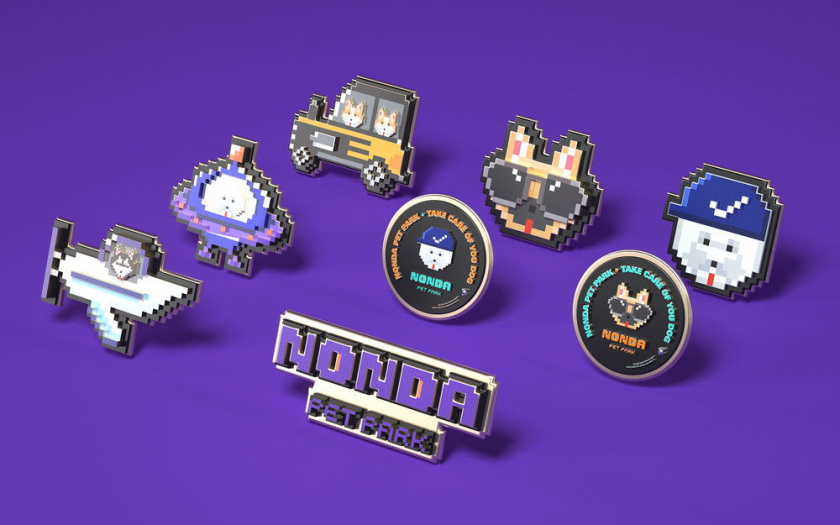 Nonda寵物店商品品牌包裝設計，馬賽克寵物插畫風格