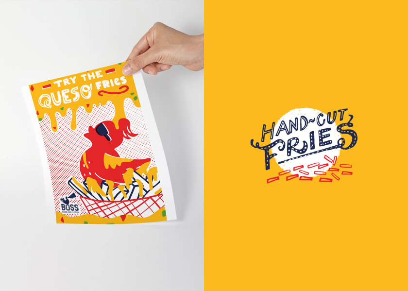 老板牌雞肉炸雞漢堡快餐品牌形象設(shè)計與外賣產(chǎn)品包裝設(shè)計“詼諧和時髦的插畫”