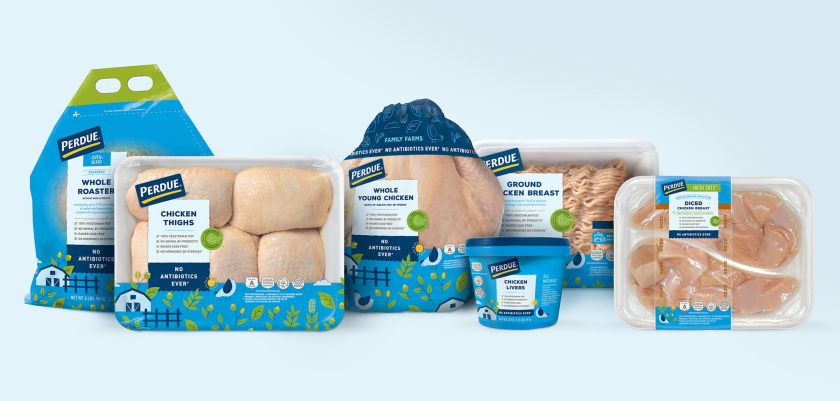 Perdue冷鮮雞肉品牌產(chǎn)品包裝設(shè)計(jì)插畫(huà)，展現(xiàn)了標(biāo)志性的農(nóng)場(chǎng)情景
