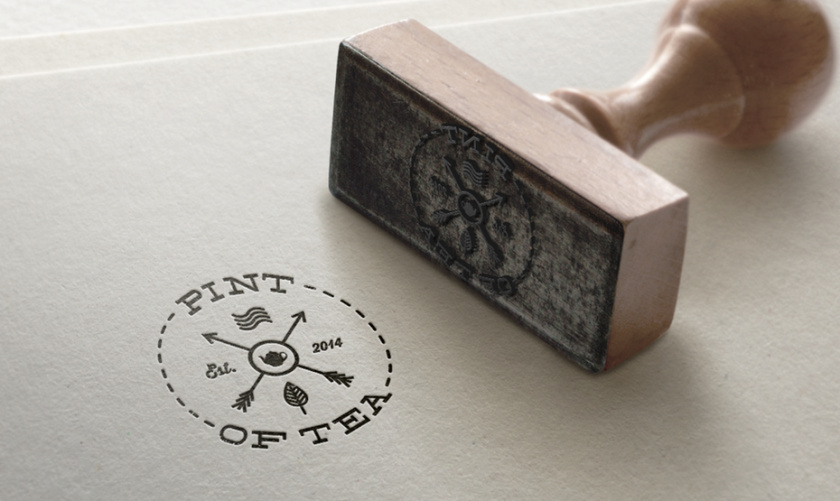 復(fù)古單黑色徽標(biāo)logo設(shè)計-一品脫茶logo設(shè)計