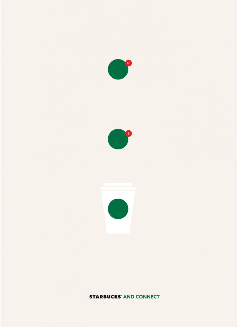 巴西Rai廣告公司為星巴克創(chuàng)作的“圖標(biāo)”篇平面創(chuàng)意廣告-星巴克和連接