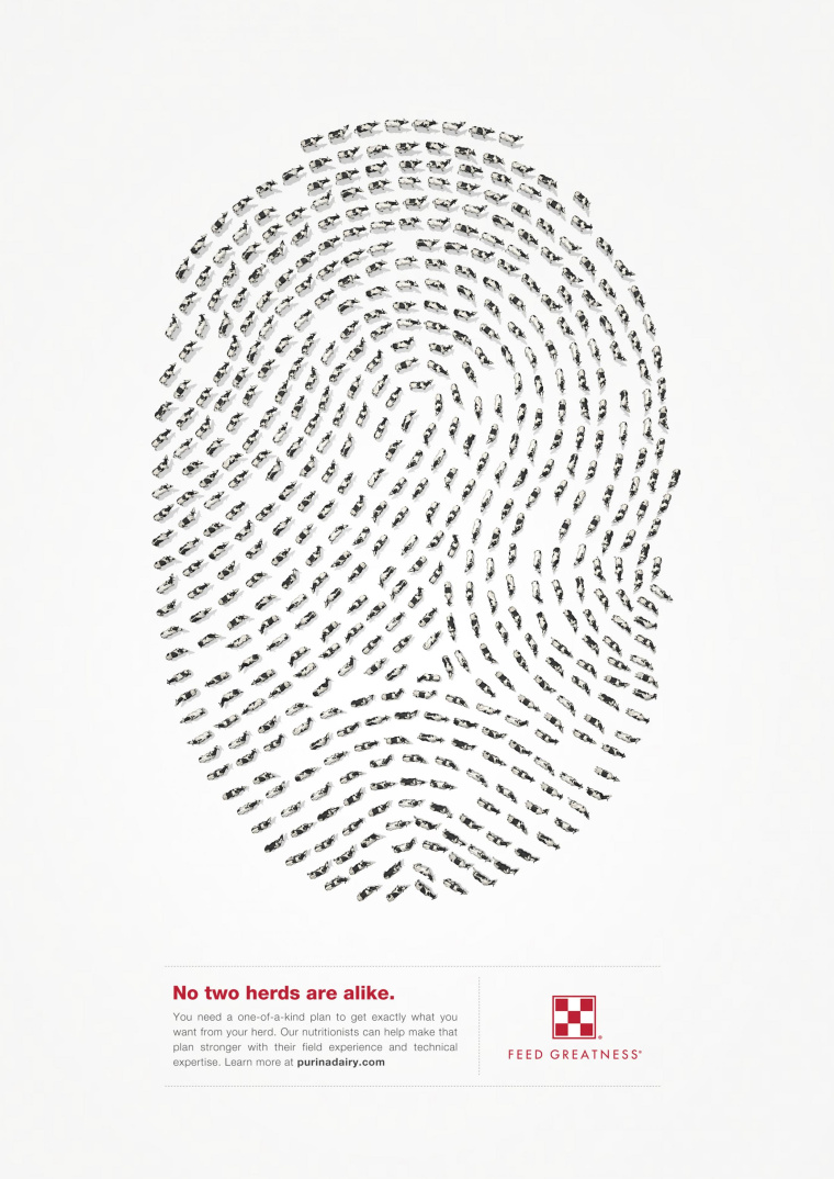 Purina 動(dòng)物飼料平面創(chuàng)意廣告設(shè)計(jì)“指紋-奶?!? alt=