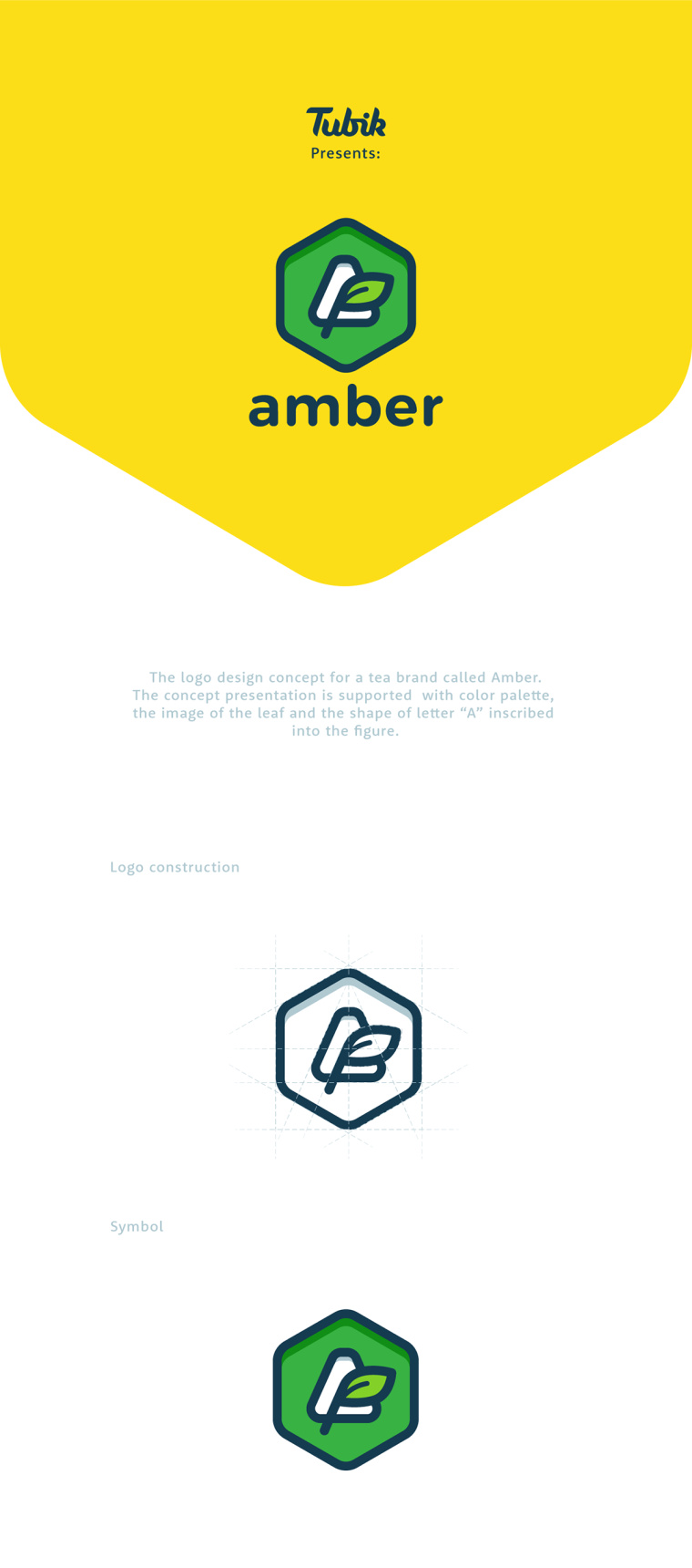 茶品牌Amber標志設計，鐫刻在字母A上的一片葉子