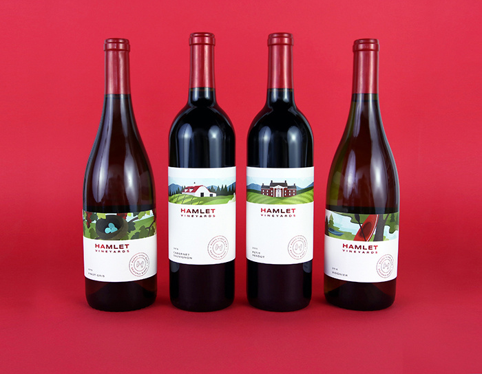 哈姆雷特葡萄酒品牌包裝設(shè)計,葡萄園自定義風(fēng)景插畫與手工刻字的結(jié)合 哈姆雷特葡萄酒品牌包裝設(shè)計,葡萄園自定義風(fēng)景插畫與手工刻字的結(jié)合