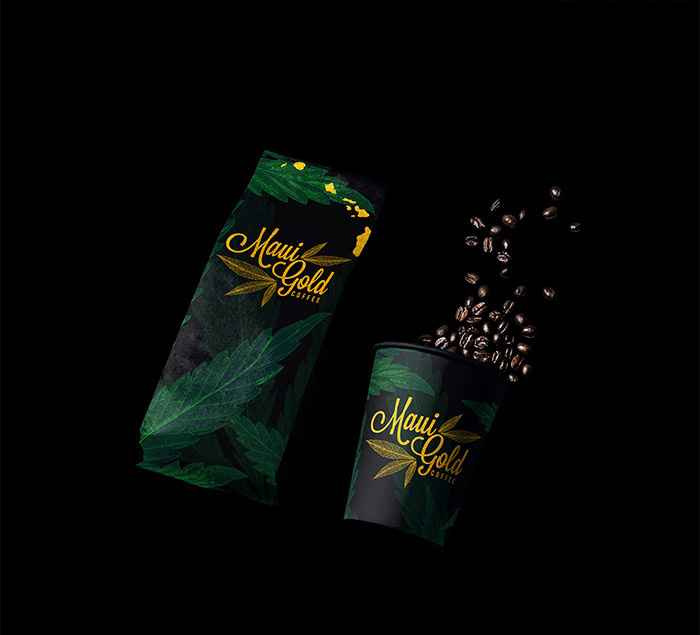 黃金大麻咖啡袋裝及咖啡飲料包裝設(shè)計(jì)，感受夏威夷島嶼文化